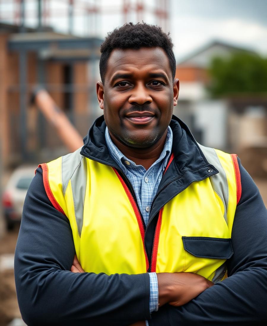 Owner of a groundworks business standing on site in a hi-vis vest